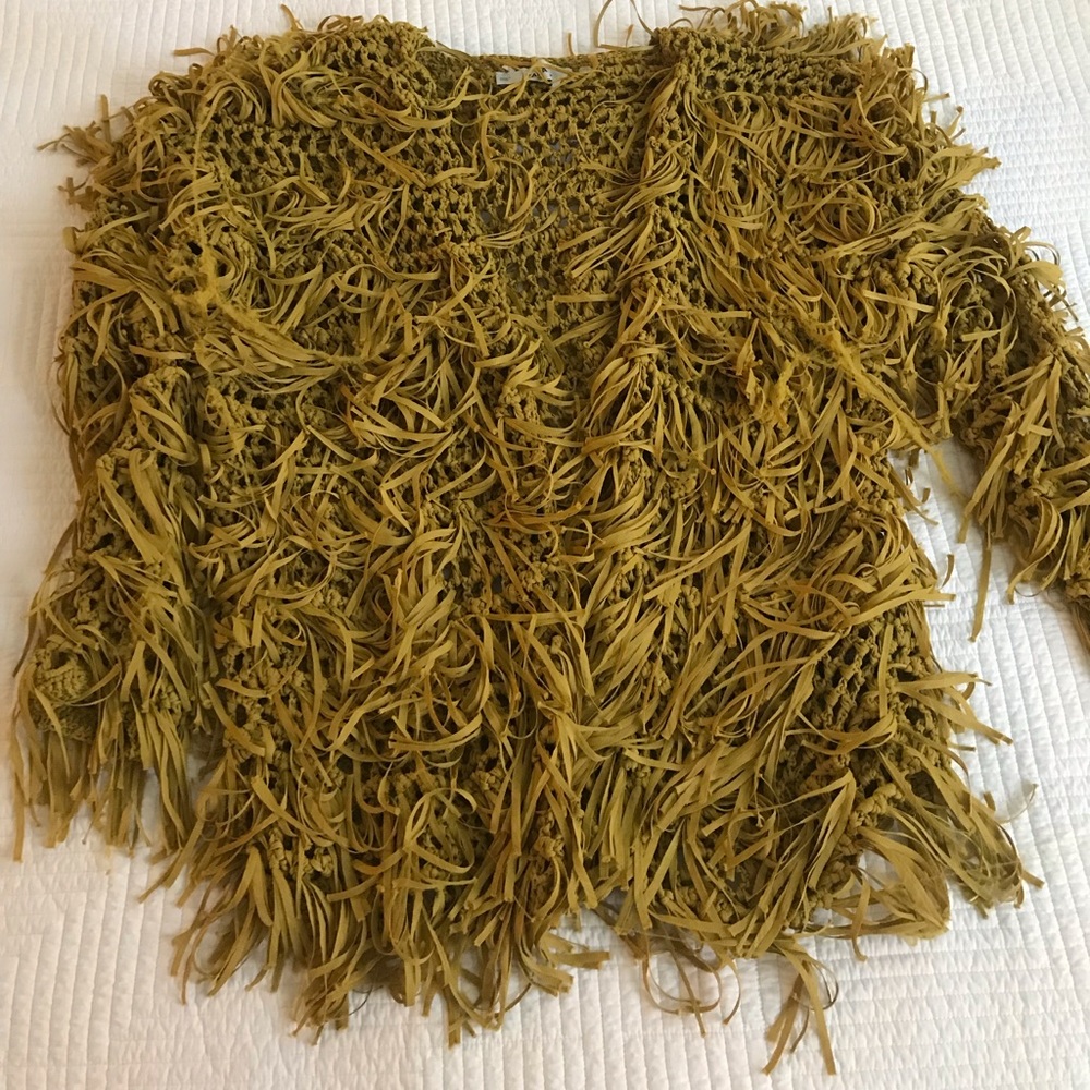 Zara knit shaggy mustard fringe jacket / cardigan